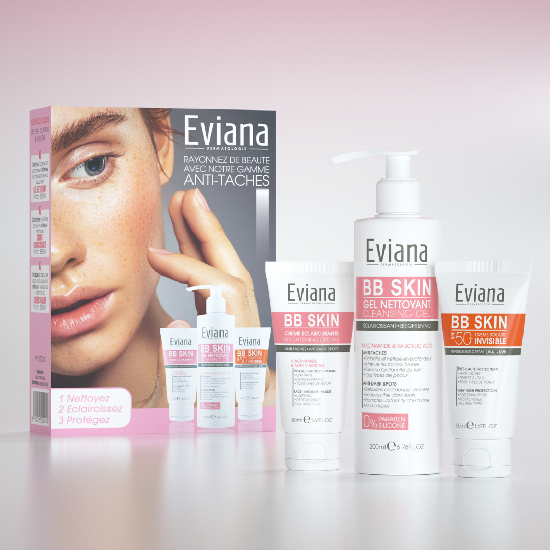 Eviana Pack Éclaircissant – Crème + Gel Nettoyant + Écran Invisible Maroc