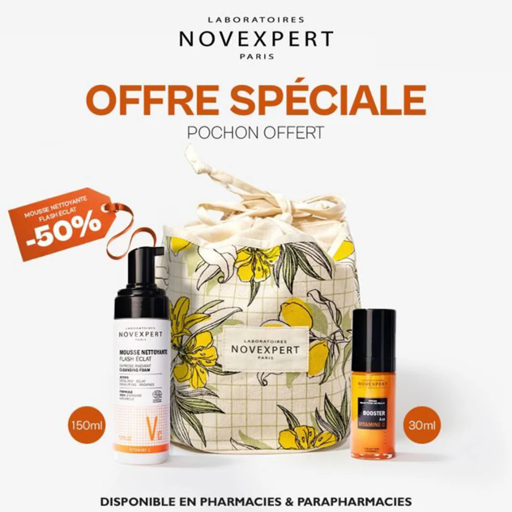 Novexpert Duo Booster Éclat Sérum Vitamine C + Mousse Flash Éclat Maroc