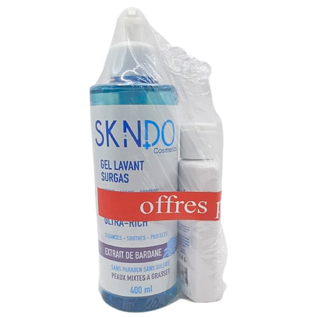 Skindo Duo Pack Gel Lavant Surgras Peaux Mix A Gras 400ml+Lait Protecteur 125ml Maroc