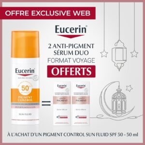 Eucerin ECRAN ANTI-PIGMENT SPF 50 + 50 ML = 2 Serum Duo Format de Voyage Offerts Maroc