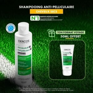 Vichy Dercos Shampoing Traitant Anti-Pelliculaire Cheveux Secs | 200ml = Miniature Offerte Maroc