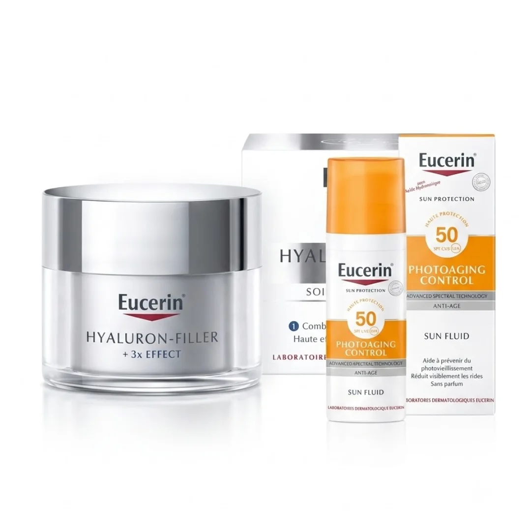 Eucerin hyaluron filler jour+Ecran fluide Anti-age spf50+ pack Maroc