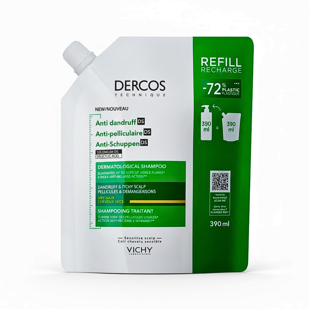 Vichy Dercos Shampoing Anti-Pelliculaire Cheveux Secs Refill Recharge 390ml Maroc
