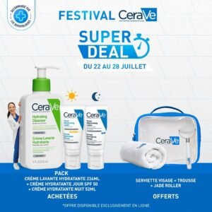 CeraVe SUPER DEAL Crème Lavante Hydratante | 236ml + Crème Hydratante Visage | 52ml + Crème hydratante visage SPF50 | 52ml Maroc