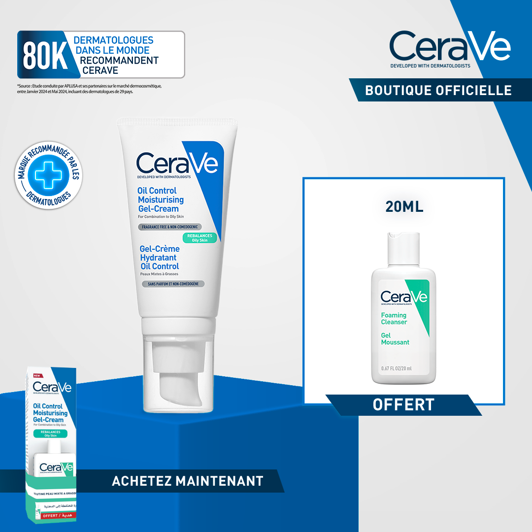 Cerave Gel Creme Hydratant Oil Control Peaux Mixte a Grasse 52ml+ Gel Moussant Format Voyage Maroc