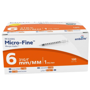 Embecta Micro-Fine Plus Seringue A insuline 1 ml /31G/ 6MM 100 Boite Maroc
